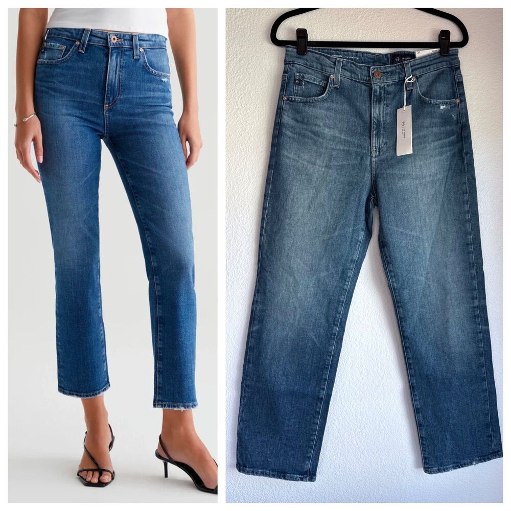 NWT AG Jeans Saige Crop High Rise Straight Leg Jeans in Alid Medium Wash Sz 31